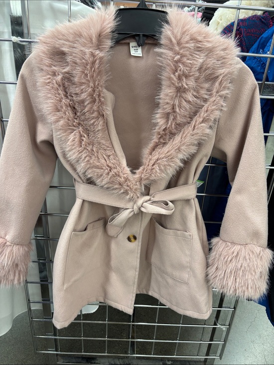 SHEIN Jackets & Blazers - SHEIN Blush Faux Fur Trim Belted Trench Coat